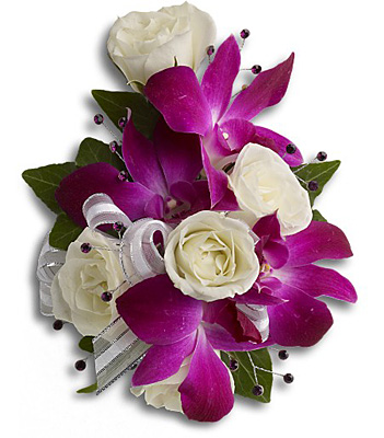 Fancy Orchids and Roses Wristlet from your local Clinton,TN florist, Knight's Flowers